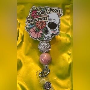 Sorta Spooky Sorta Sweet bling badge reel with beads
